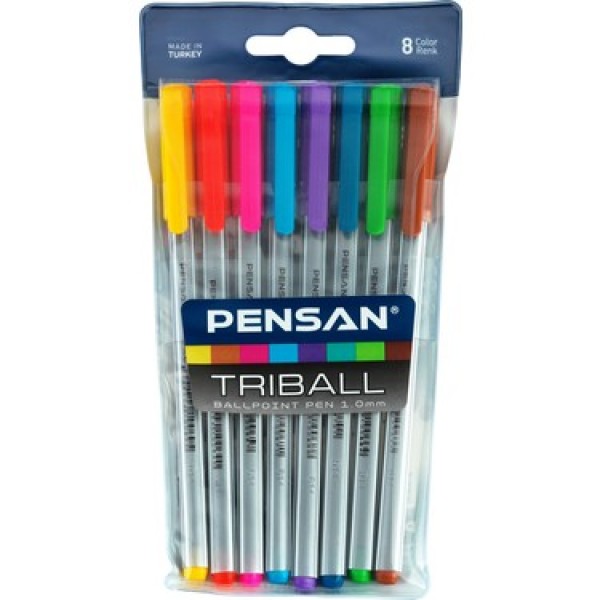 PENSAN TRİBALL TÜKENMEZ KALEM RENKLİ 8'Lİ