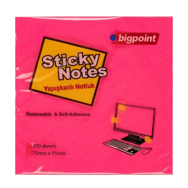 BİGPOİNT POST IT 75X75 NEON PEMBE 100 SAYFA