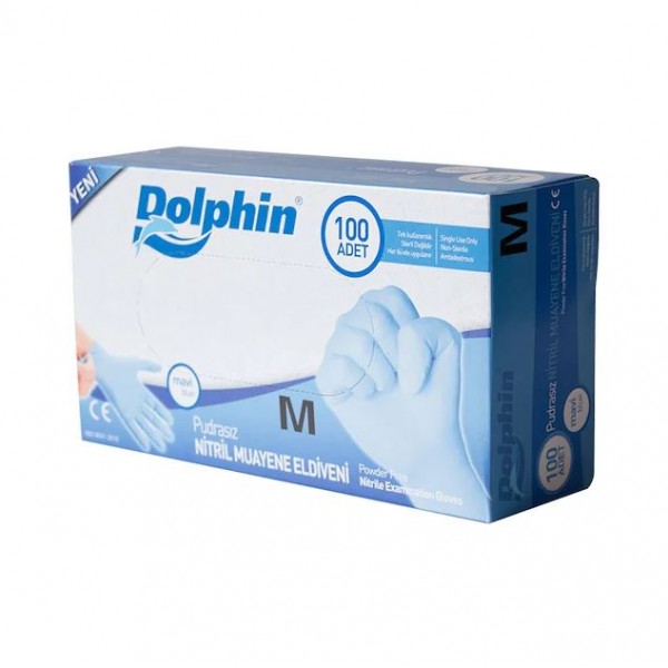 DOLPHİN NİTRİL MUAYENE EDİVENİ PUDRASIZ MAVİ 100'LÜ (M)