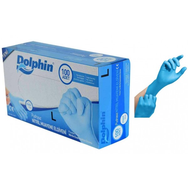 DOLPHİN NİTRİL MUAYENE EDİVENİ PUDRASIZ MAVİ 100'LÜ (L)